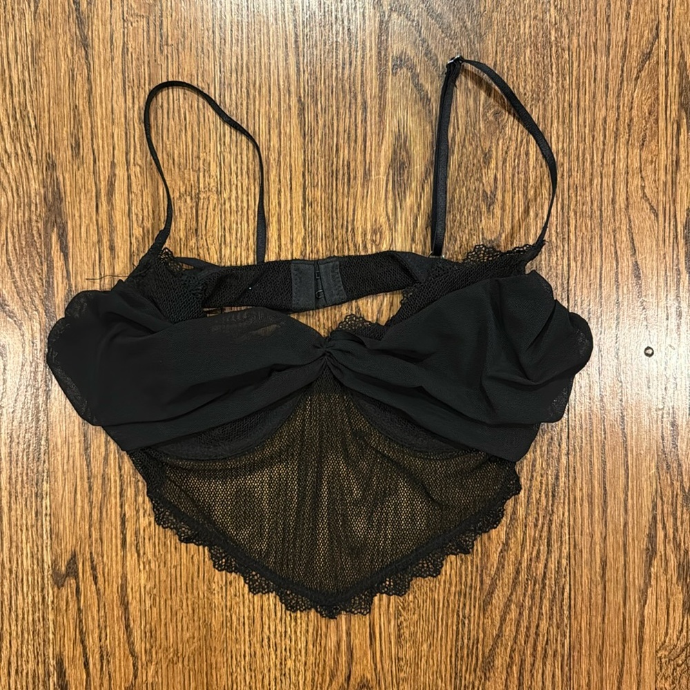 White Fox Boutique Black Lace Mesh Twist-Front Crop Top